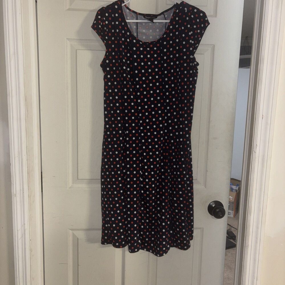 ROBERT LOUIS Ruffle Dress Sz Medium Blue White Red Polka Dots